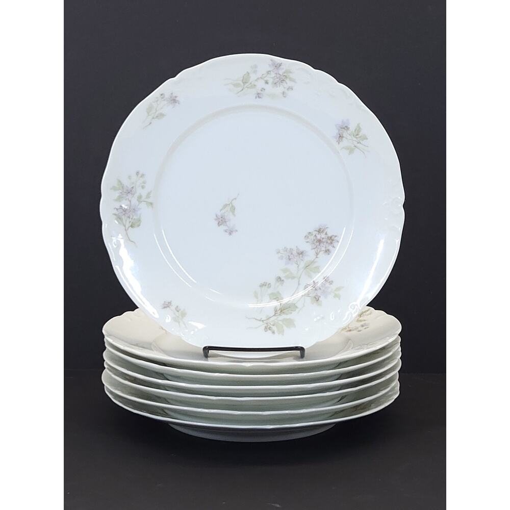 Antique JP Limoges Dinner Plate Lavender Floral Shabby Replacement 9.5" 7pc EUC